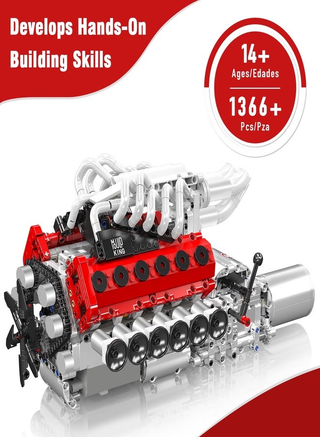 Mould King V12 Engine Model Kit for Adults, 1366 Pcs Engine Kits That Runs, DIY Mechanical Building Set for 14+, 10210 STEM Educational Toy Car Motor - Image 4